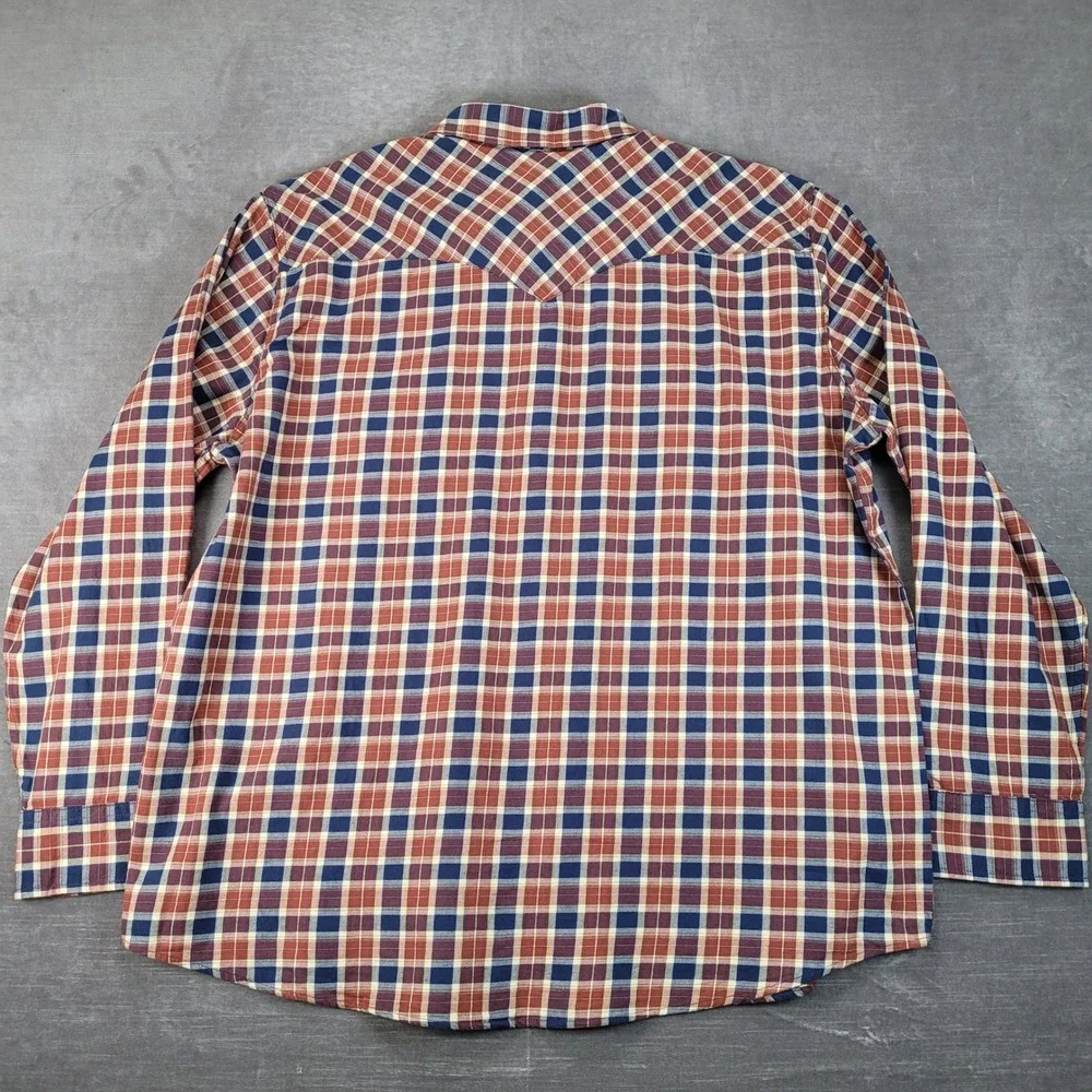 Levis Mens XXL Western Plaid‎ Long Sleeve Snap Button Shirt Red Blue New